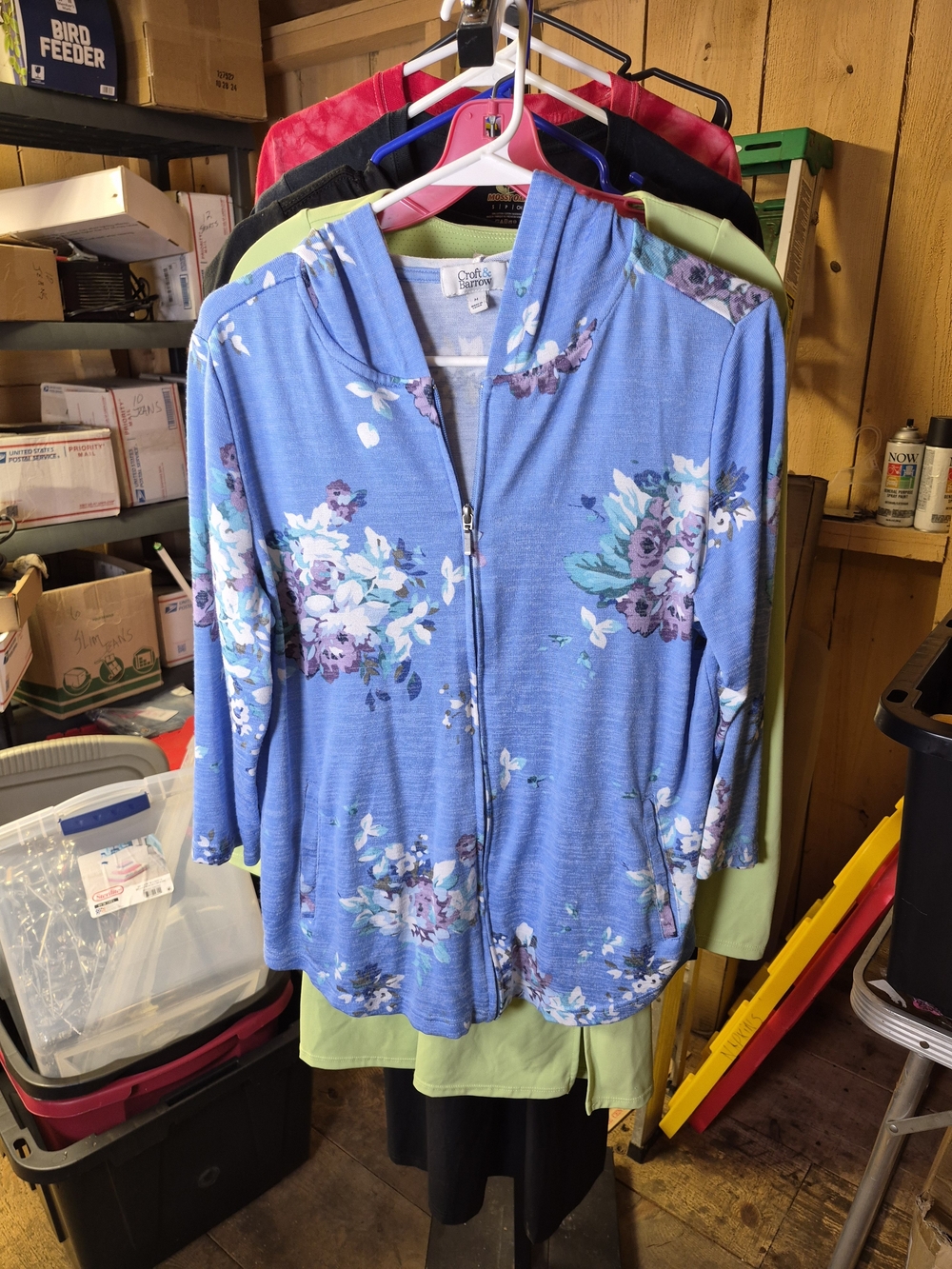 croft & barrow Lavender-Blue Floral Zip Hoodie Bin 55
